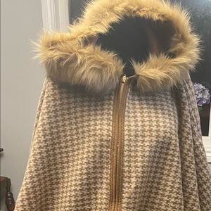 Patterned Cape W/ Hood & Pocket. Zipper Closure